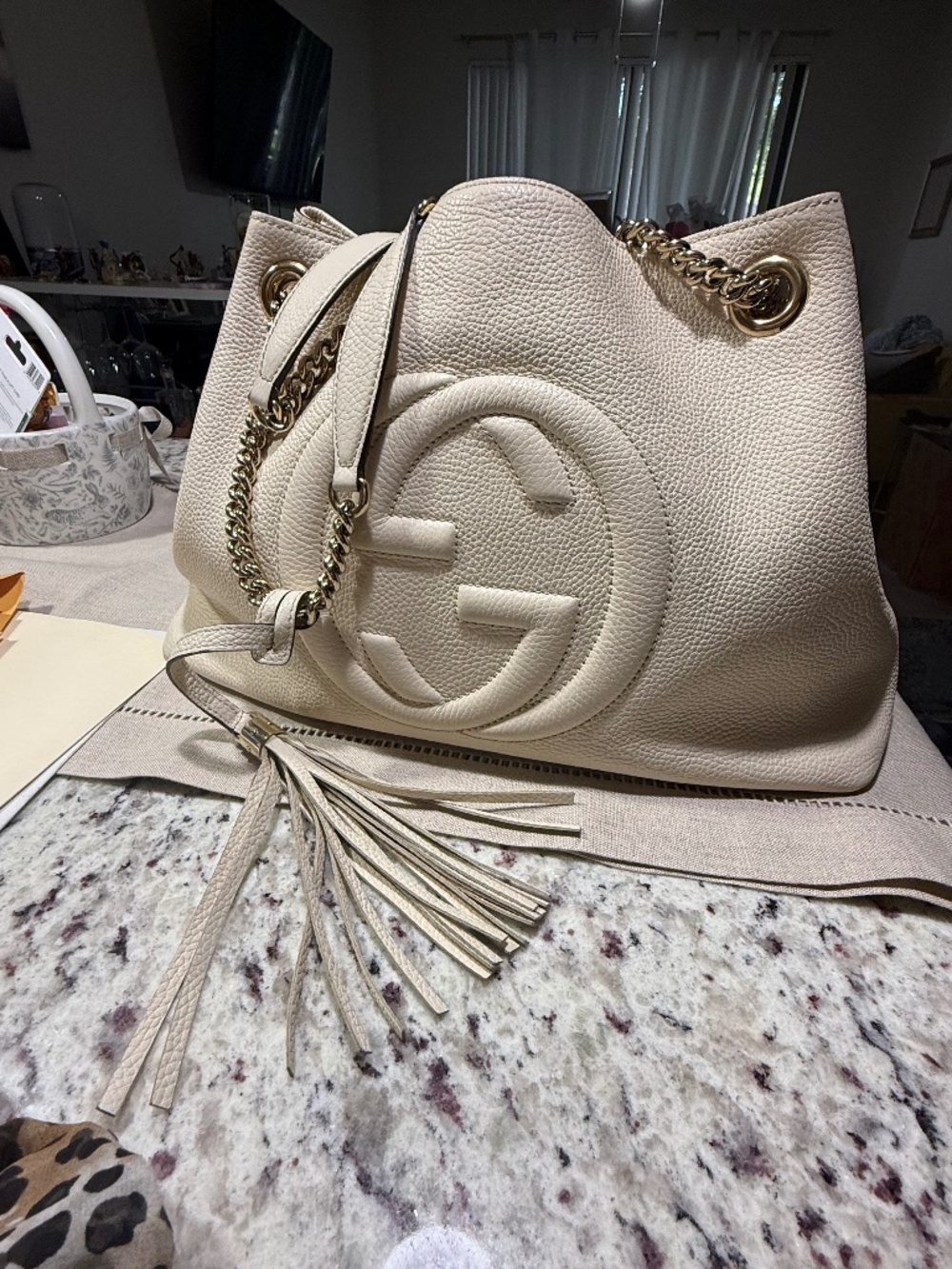 Gucci Soho Pebbled Calfskin Leather Shoulder Bag with Tassel